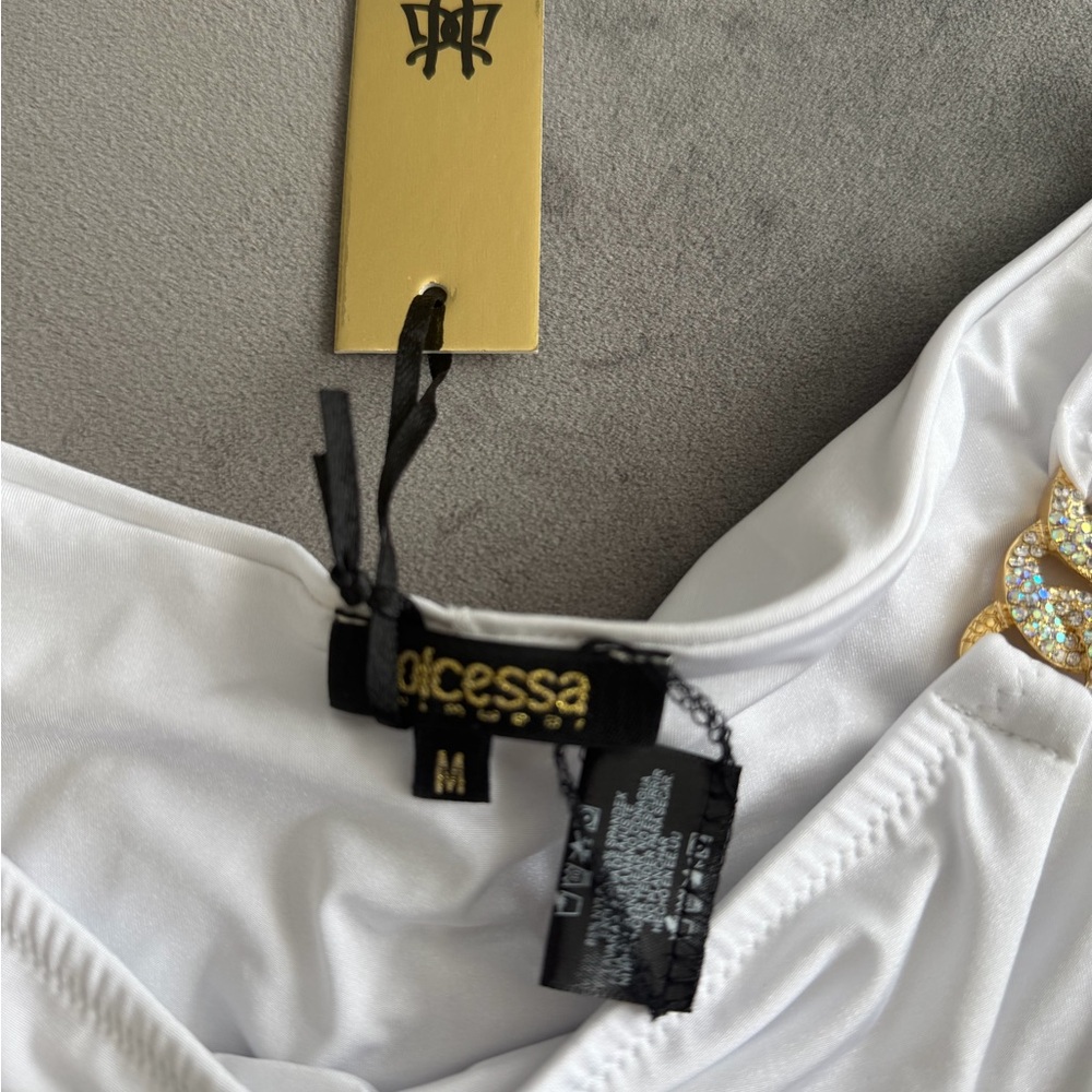 NWT Dolcessa White Bikini Bottom with Gold Accents - Picture 2 of 6
